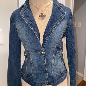 Vintage Y2K 90s women’s blue denim Jean jack blazer medium